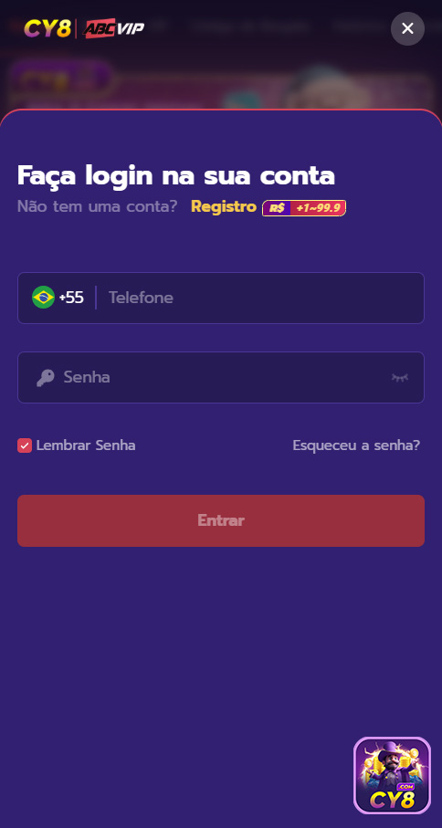 Login rápido e seguro cy8.com